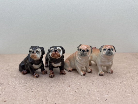 Handcrafted Ceramic Pug Figurines: Fawn & Brindle, Set of 2