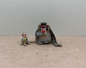 Figuritas de cerámica pintadas a mano de un babuino y un mono bebé: Juego de decoración de animales