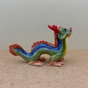 Hand-Painted Ceramic Dragon Figurine, Colorful Chinese Dragon Statue, Mystical Home Decor Accent, Collectible Dragon Art Piece