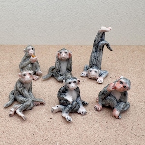 Miniature Monkey Figurine Collection – 6 Hand-Painted Ceramic Monkeys – Jungle Animal Gifts, Home Decor, Collectible Figurines