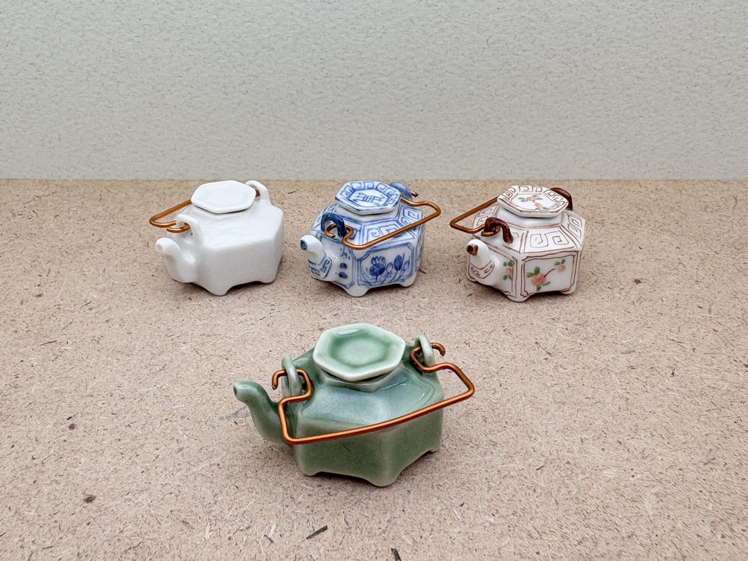 Miniature Ceramic Teapot Figurine: Hexagonal Dollhouse Decor - Etsy