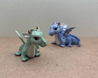 Hand-Painted Ceramic Baby Dragon Figurine: Mythical Decor