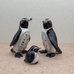 Hand-Painted Ceramic Penguin Family Trio: Beach House Decor
