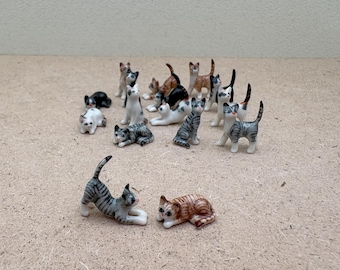 Miniatur Keramik Katzen Figuren: Handbemalte Kätzchen Set