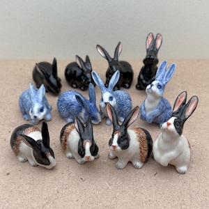 Set of 4 Porcelain Rabbit Figurines | Delicate Hand-Painted Bunny Statues | Ideal for Collectors & Animal Lovers, Figurine Collector