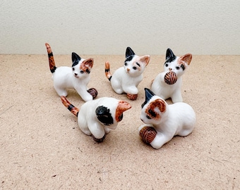 Hand-Painted Ceramic Kitten Figurines: Calico Cat Lover Collectibles