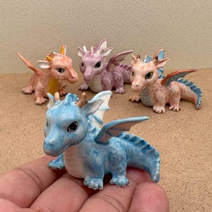 Hand-Painted Dragon Figurine | Ceramic Baby Dragon Collectible | Whimsical Mythical Creature Decor | Fantasy Art Gift Idea