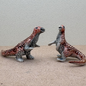 Ceramic Dinosaur Figurines, Unique Red Speckled Design, Set of 2, Adorable Prehistoric Home Décor, Gift for Collectors and Dino Lovers