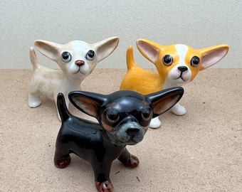Handcrafted Ceramic Chihuahua Figurine: Miniature Dog Sculpture
