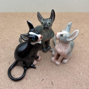 Sphynx Cat Ceramic Figurine | Handmade Hairless Cat Miniatures | Unique Cat Lover Gift & Home Decor | Collectible Feline Sculpture