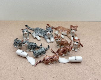 Ceramic Cat Figurine Collection: Tabby Kittens with Milk Bottle
