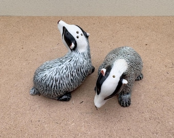 Hand-Painted Ceramic Badger Salt and Pepper Shakers: Rustic Kitchen Decor