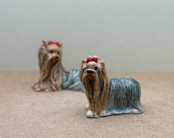 Hand-Painted Yorkie Figurine | Ceramic Yorkshire Terrier with Bow