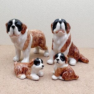 Hand-Painted St. Bernard Family Ceramic Figurine Set