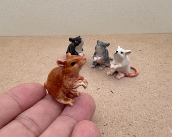Hand-Painted Ceramic Rat Figurine | Begging Pose Miniature