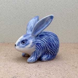 Porcelain-Style Ceramic Bunny – Mini Blue Rabbit Figurine for Tiered Trays, Home Decor, Easter Gifts & Bunny Lover Collections