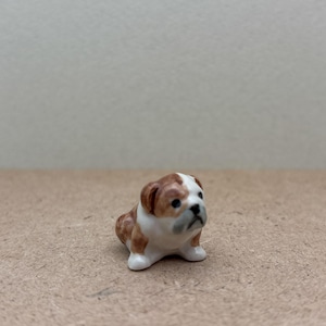 Tiny Bulldog Puppy Ceramic Figurine - Hand-Painted Brown and White Dog Decor - Perfect for Collectors or Pet Lovers' Shelves