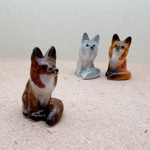 Miniature Ceramic Fox Figurine - Hand-Painted Collectible in Brown, Gray, Orange - Perfect Woodland Animal Decor & Gift for Fox Lovers