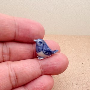 Hand-Painted Blue Songbird Figurine: Miniature Ceramic Bird Decor