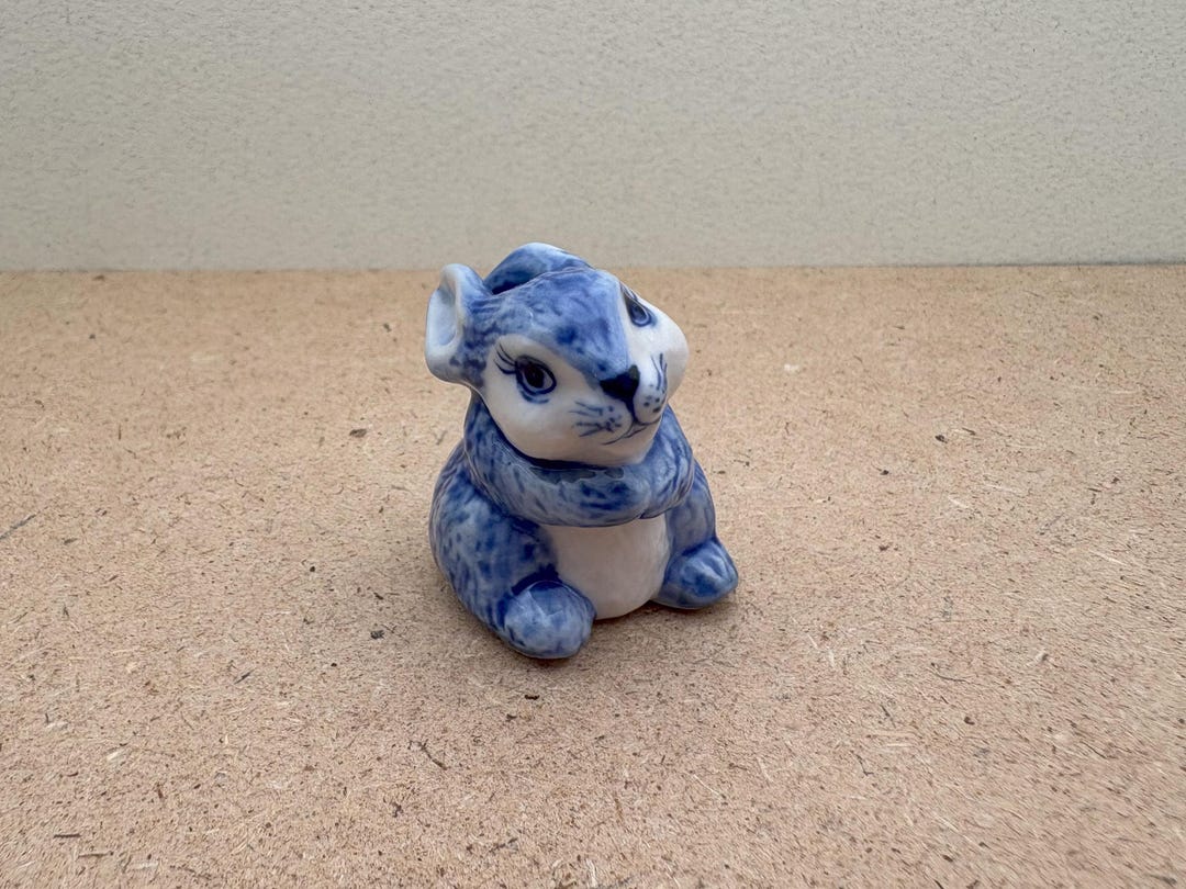 Hand-painted Blue Ceramic Rabbit Figurine: Cottagecore Bunny Decor - Etsy