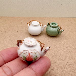 Handcrafted Miniature Ceramic Teapots: Floral Dollhouse Decor