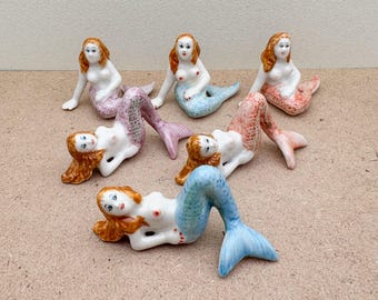 Handmade Ceramic Mermaid Figurine Set: Coastal Nautical Decor