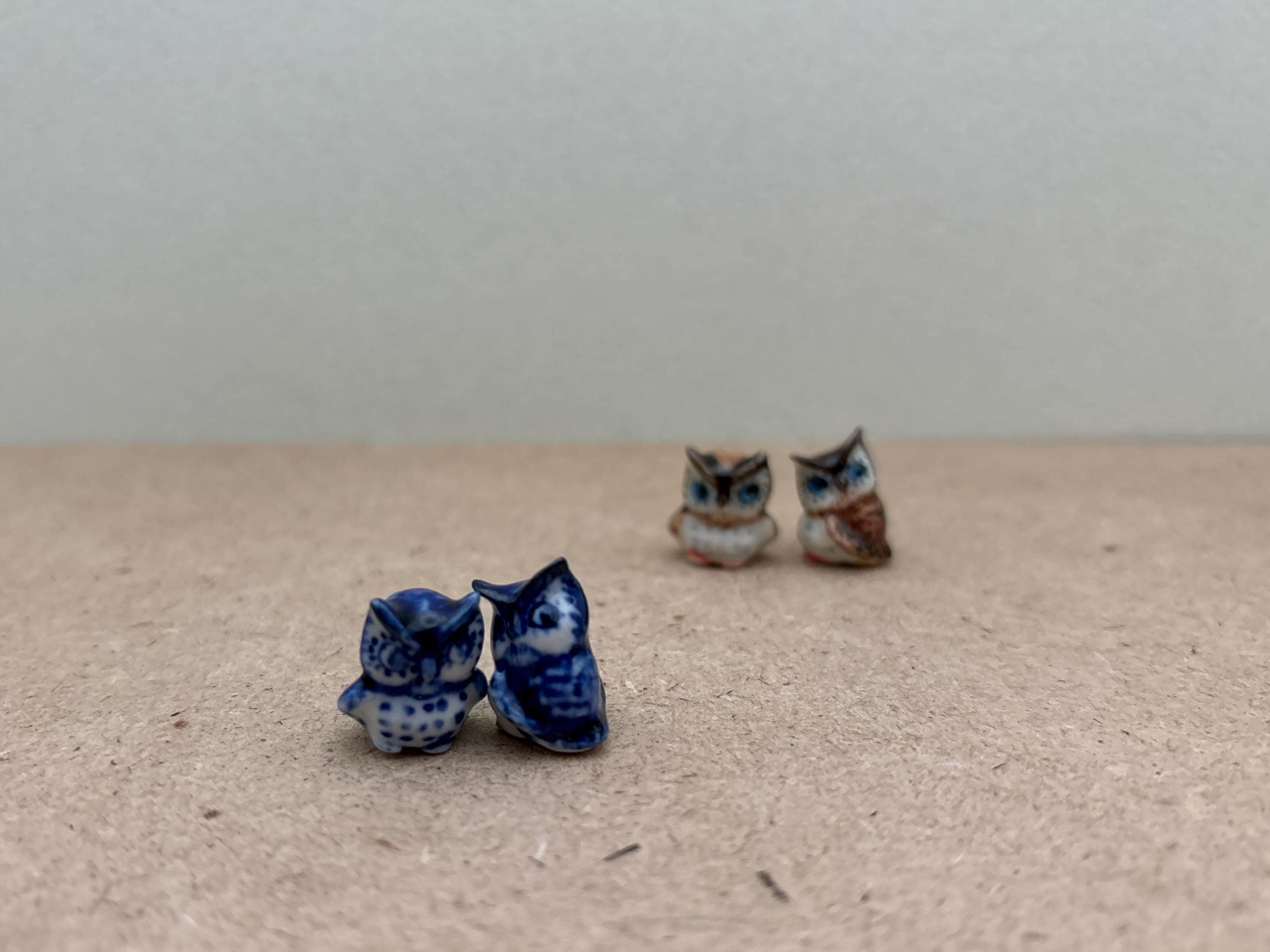 Hand-Painted Miniature Ceramic Owl - Set of 2 - Woodland Decor