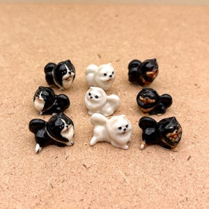 Miniature Ceramic Pomeranian Figurine Set, Handcrafted Tiny Dog Collectibles for Pet Lovers, Pom Lovers,  and Home Decor