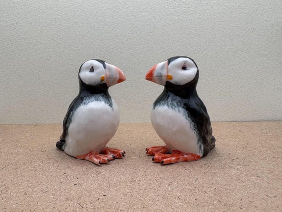 Hand-Painted Puffin Ceramic Salt & Pepper Shakers: Coastal Decor