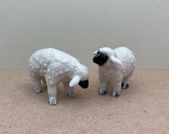 Ceramic Sheep Figurines: Hand-Painted Farmhouse Decor, Set of 2