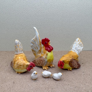 Hand-Painted Ceramic Chicken Family Figurines | Rooster, Hen & Chicks Set | Farmhouse Home Decor | Rustic Animal Collectible