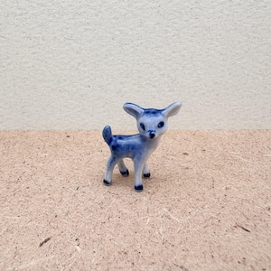 Hand-Painted Blue Ceramic Deer Figurine, Miniature Baby Fawn, Porcelain Animal Collectible, Woodland Decor, Gift for Animal Lovers
