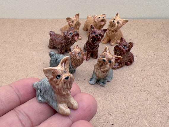 Hand-Painted Ceramic Yorkie Figurines: Pet Decor, Dog Lover Gift