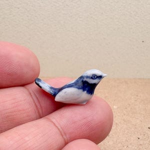 Hand-Painted Mini Indigo Wren Ceramic Figurine - Bird Lover Gift