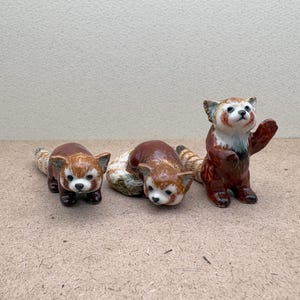 Hand-Painted Ceramic Red Panda Figurine Set | Adorable Animal Miniatures for Home Decor | Gift for Wildlife Lovers & Collectors
