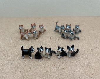 Hand-Painted Miniature Ceramic Cat Figurines: Tiny Tabby Decor, Set of 5