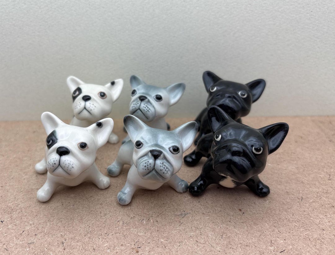 Set of 2 Cute French Bulldog Ceramic Figurines - Perfect Hand-painted ...