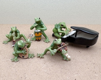 Ceramic Frog Band: 5-Piece Handmade Miniature Jazz Musicians