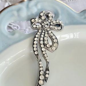Silver Plated Crystal Rhinestone Bow Brooch, Art Deco Revival Style, French Artist Pierre Bex Unsigned