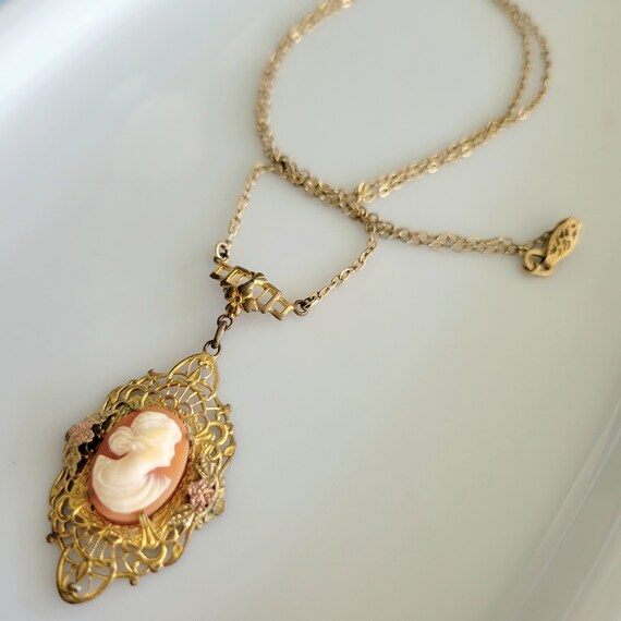 Vintage Lavalier Cameo Necklace, Art Deco Nouveau… - image 4