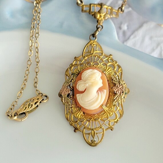 Vintage Lavalier Cameo Necklace, Art Deco Nouveau… - image 6