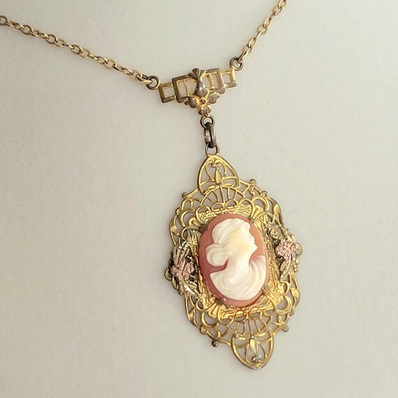 Vintage Lavalier Cameo Necklace, Art Deco Nouveau… - image 3