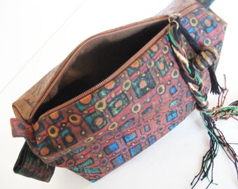 Boho Bag, Tribal handbag , earthy pouch , rust red bag, textile art, party bag, one of a kind bag, painted handbag. geometric