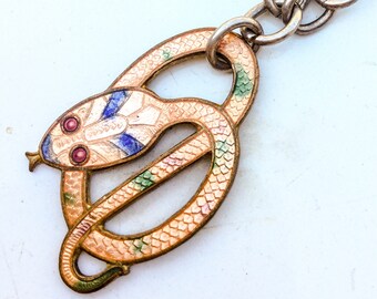 Antique Snake Necklace. Egyptian Revival. Art Deco. Art Nouveau. Enamel pendant. Vintage jewelry. LA eb