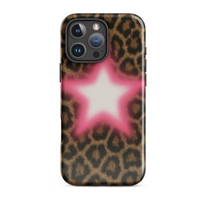 Pink Star Leopard iPhone Case – Y2K Glam Animal Print Phone Cover – Hot Girl Aesthetic 2000s Phone Case