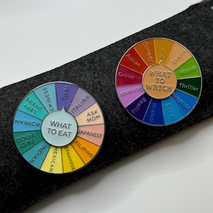 Interactive Spin the Wheel "What to Watch" and "What to Eat" Enamel Pins | Foodie | Binge Watcher | TV Lover | Funny Gift | Fun Enamel Pin