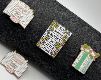 Book Lovers Enamel Pins | Backpack Accessories | Cute Book Pin | Book Worm Pin | Book Club | Coffee & Books