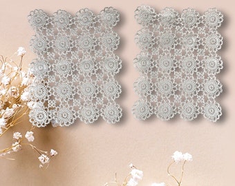 Matched Set of 2 Ecru Doilies Rectangular Hand Crocheted 9.5” x 12” Cotton Wedding Centerpiece French Country Cottage Core