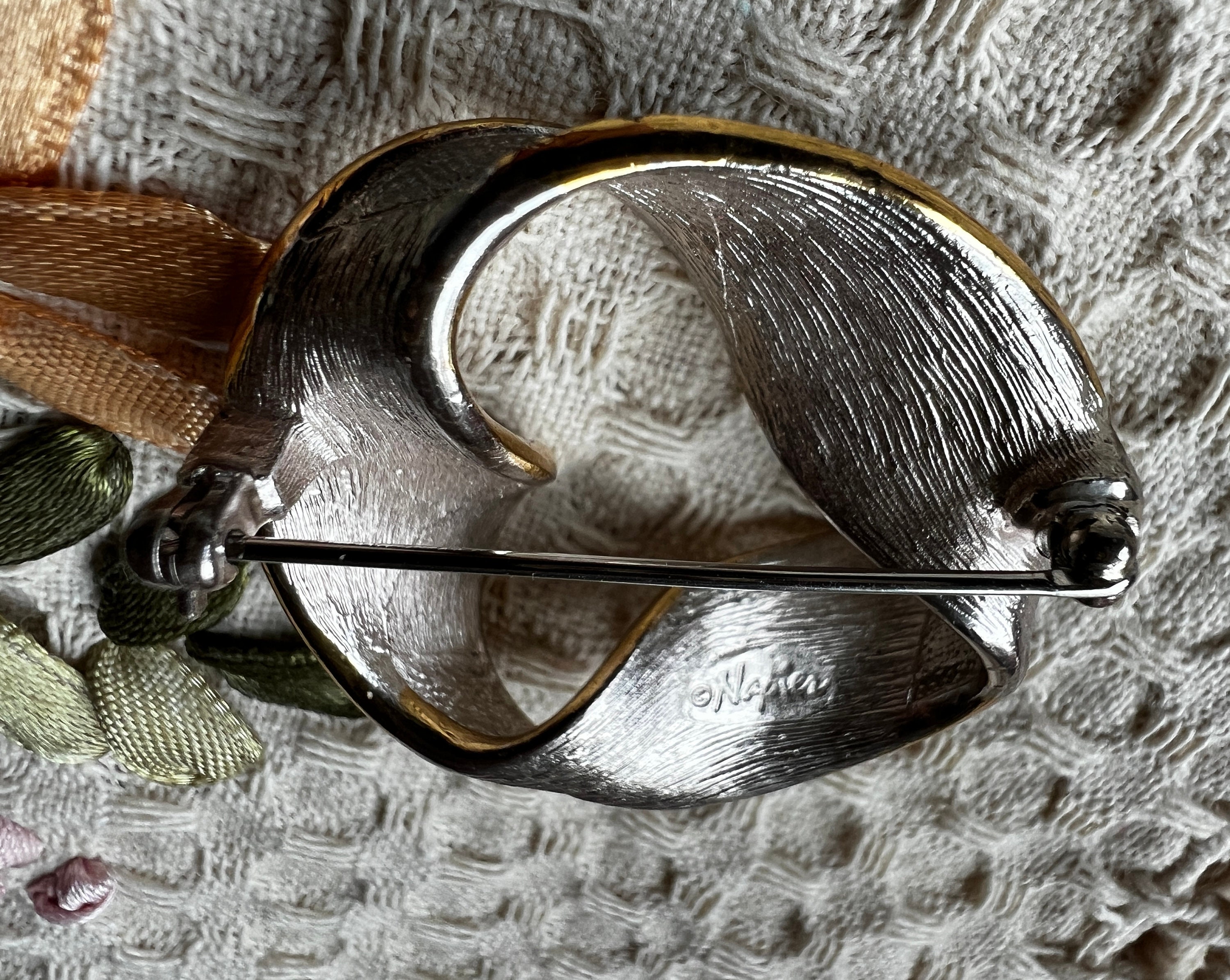Broche Vintage En Argent Alpacca Et Verre - Style Bracelet - Occasion