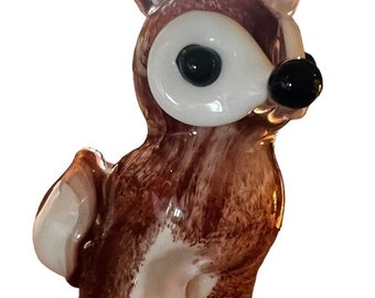 Blown Glass Fox Figurine Polished Bottom Brownish Red White